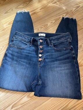 Maurices Frayed Hem Skinny Jeggings- High Rise- Dark Blue